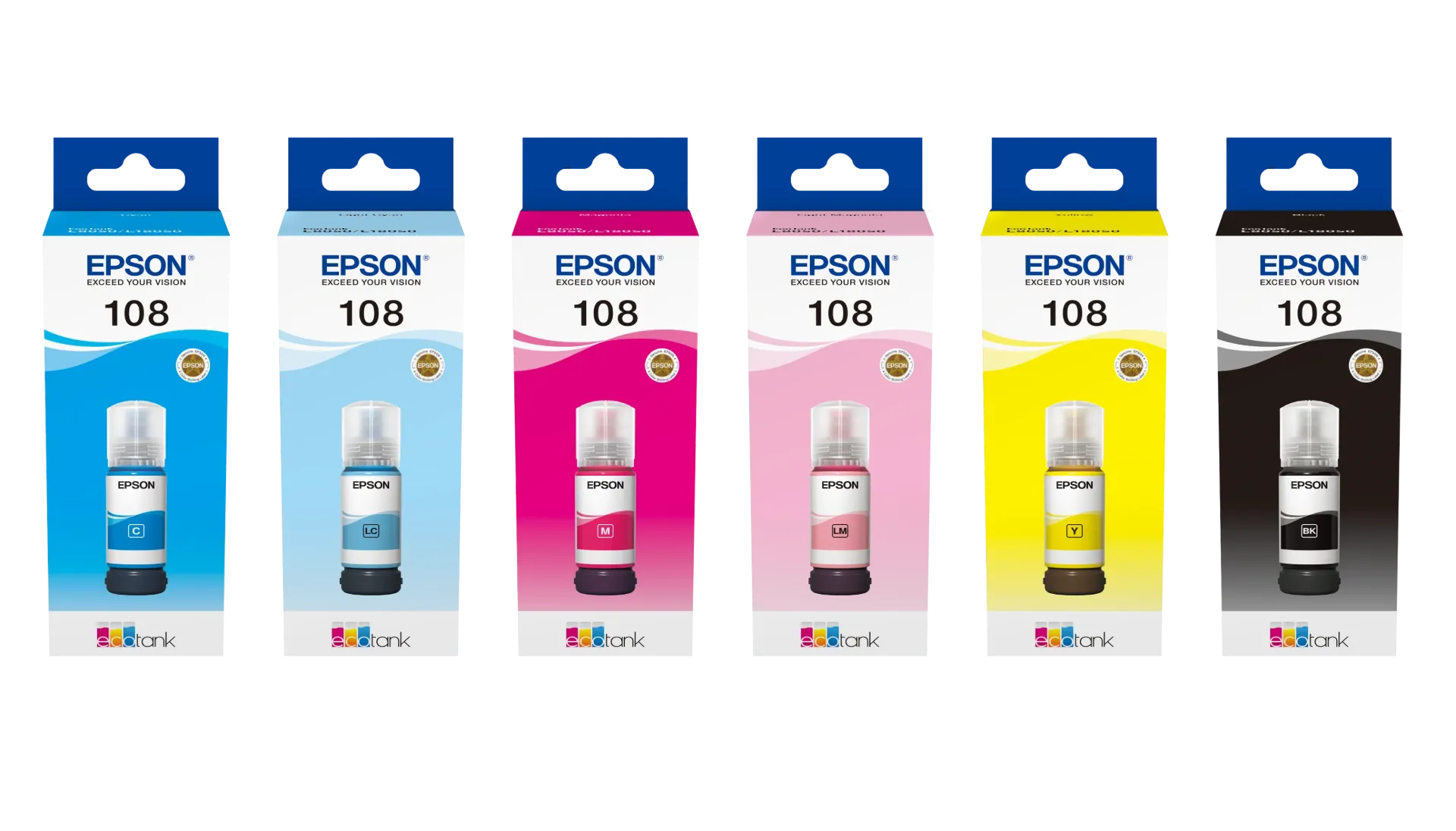 Epson 108 EcoTank Original Ink Bottle Set – Black/Cyan/Magenta/Yellow/Light Cyan/Light Magenta