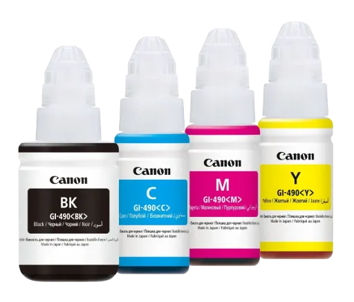 Canon GI-490 Original Ink Bottle Set – Black/Cyan/Magenta/Yellow