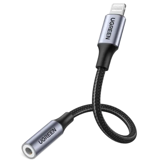 UGREEN 30756 Lightning M/F Round Cable Aluminum Shell with Braided 10cm Black