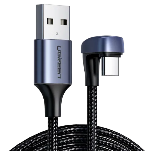 UGREEN 70313 USB 2.0-A to Angled USB-C Cable Aluminum Case with Braided 1m (Black)