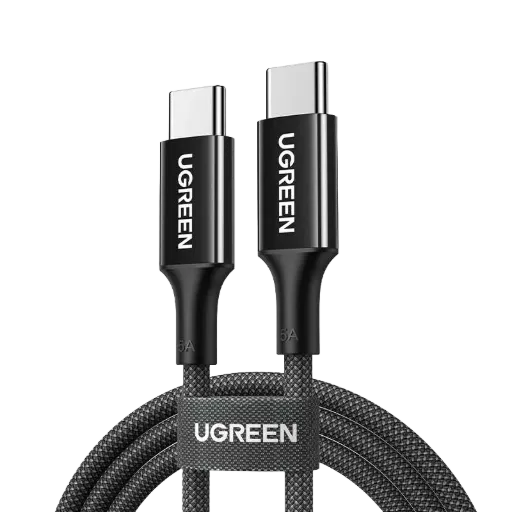 UGREEN 15275 Type C 2.0 Male To Type C 2.0 Male 5A Data Cable Silica gel Jacket & Nylon Braided Black 1m