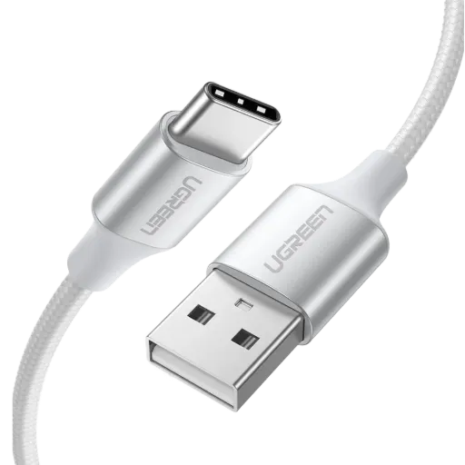 UGREEN 60133 USB-A 2.0 to USB-C Cable Nickel Plating Aluminum Braid 2m White