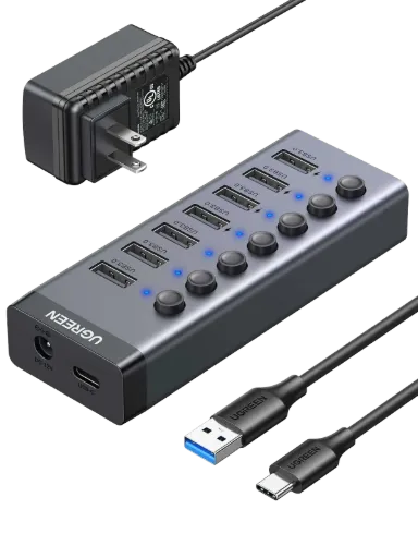 UGREEN USB-C to 7-Port USB-A 3.0 Hub DC 12V EU
